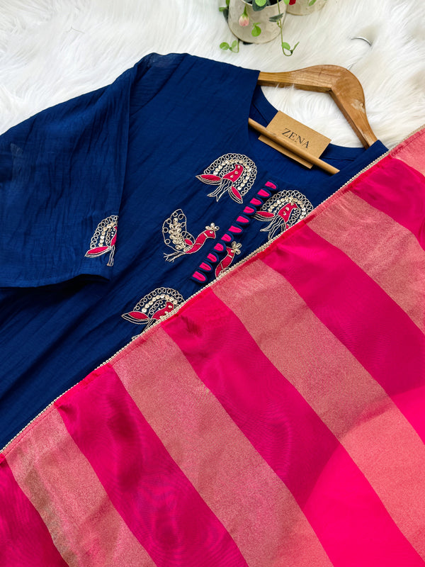 ✨ Premium Mul Chanderi Hand-Detailed Kurti Set ✨