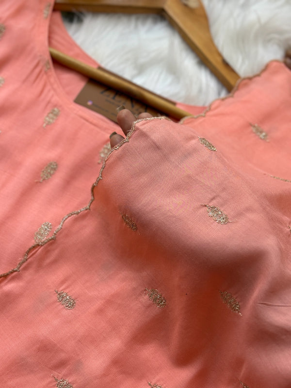 Muslin Hand Detailed A-Line Kurti Set – Elegant Festive Wear 🌿