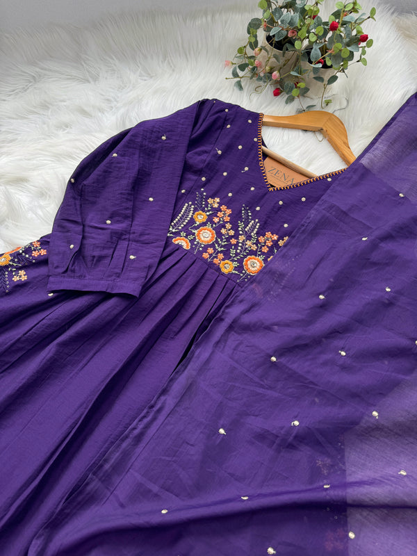 Mul Chanderi Embroidered Anarkali Suit – Elegant Ready-to-Wear Ethnic Set
