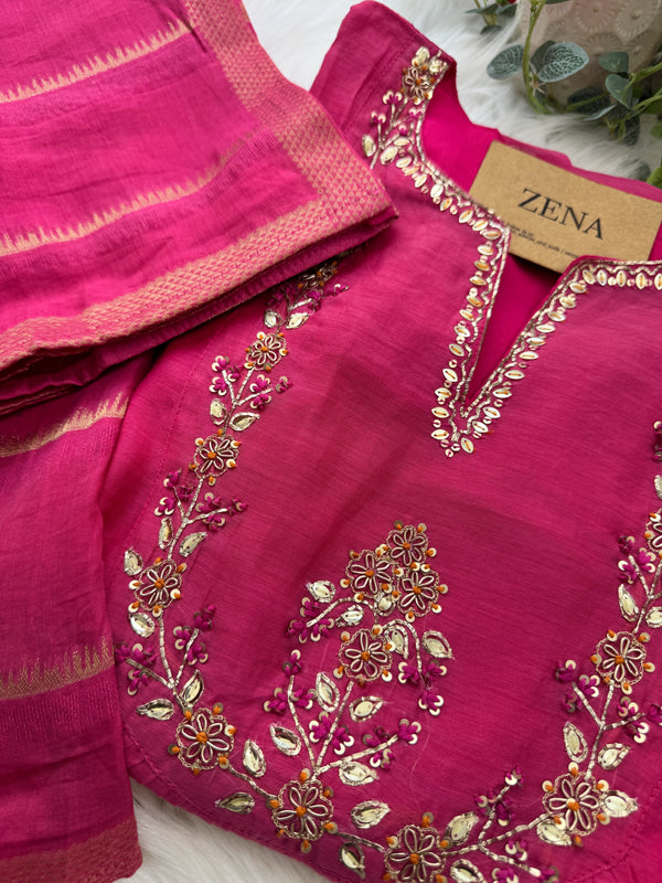 ✨ Premium Mul Chanderi Hand Work Anarkali Set ✨