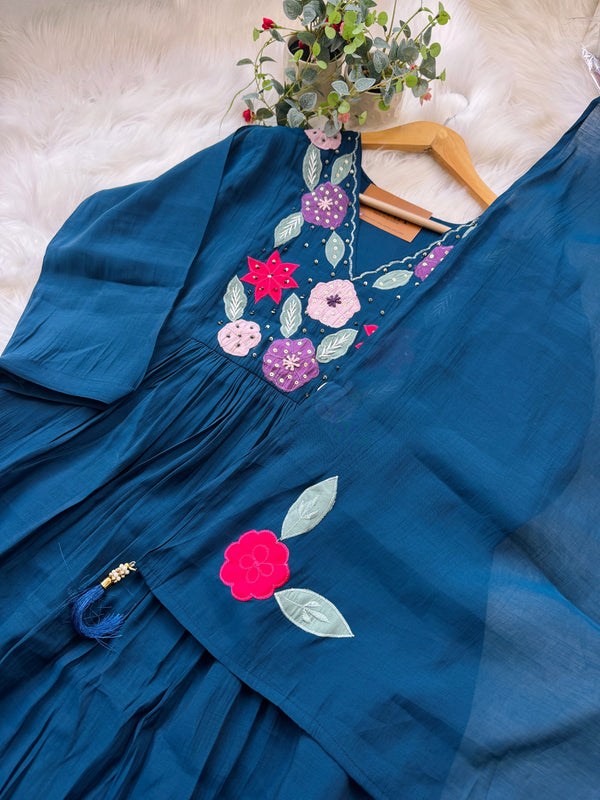 Mul Chanderi Hand-Embroidered Anarkali Set – Graceful & Premium
