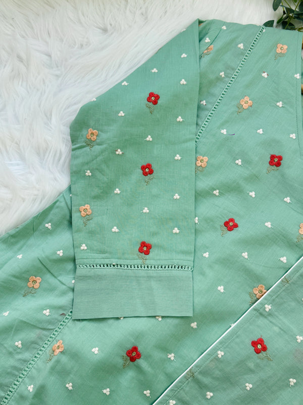 Pure Mul Cotton Embroidered Anarkali Set – Graceful Charm in Every Swirl