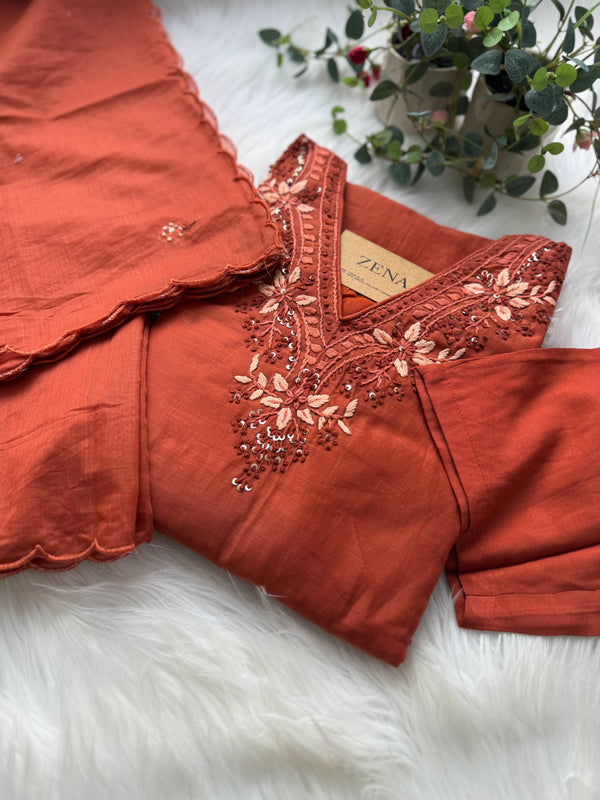 Pure Mul Chanderi Handwork Kurti Set – Timeless Grace with Handcrafted Detailing