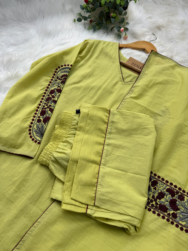 Pure Cotton Striped Embroidered Kurti Set – Classic Elegance with Modern Touch