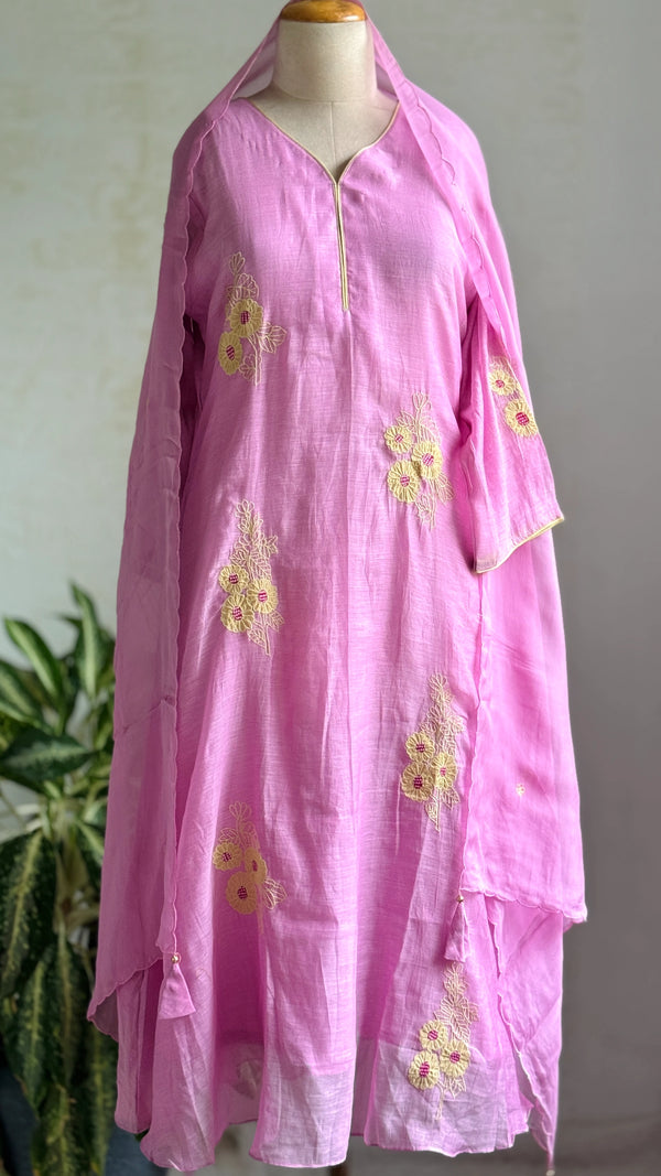 Pure Mul Chanderi Embroidered A-Line Kurti Set – Subtle Elegance, Everyday Comfort