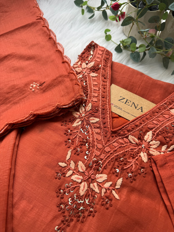 Pure Mul Chanderi Handwork Kurti Set – Timeless Grace with Handcrafted Detailing