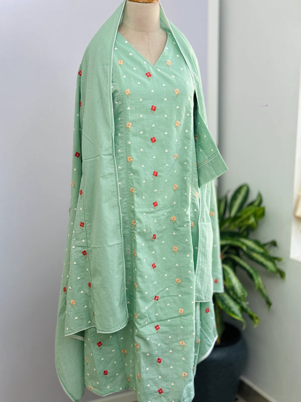 Pure Mul Cotton Embroidered Anarkali Set – Graceful Charm in Every Swirl