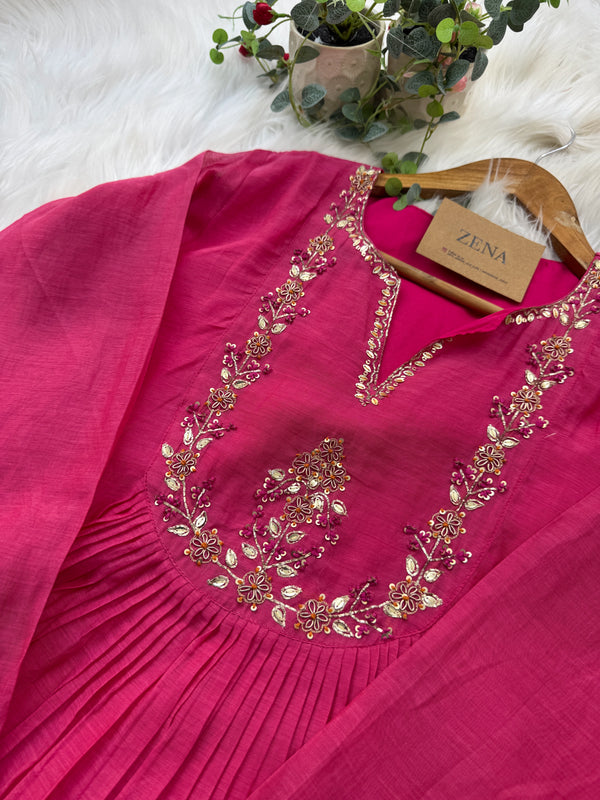 ✨ Premium Mul Chanderi Hand Work Anarkali Set ✨