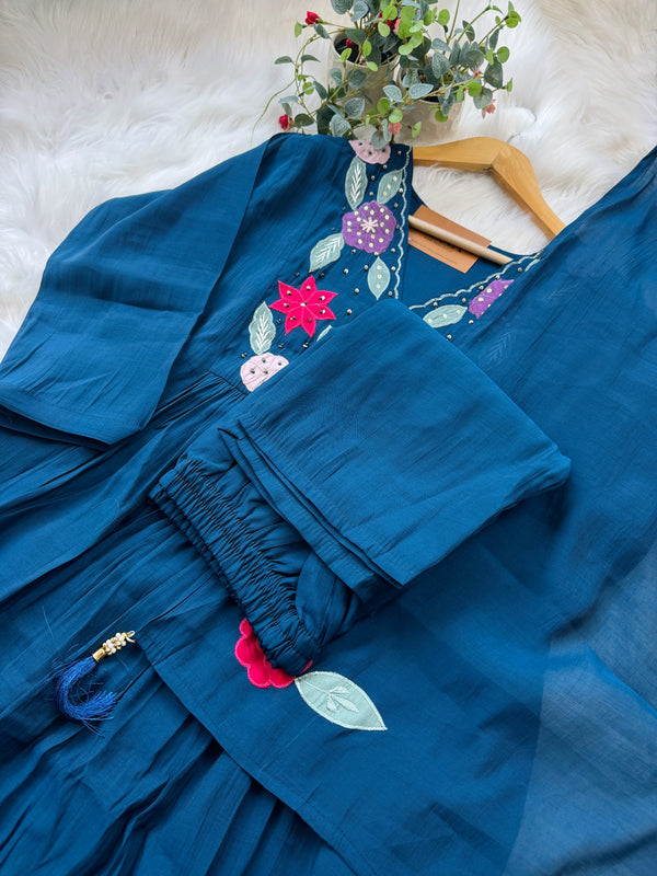 Mul Chanderi Hand-Embroidered Anarkali Set – Graceful & Premium
