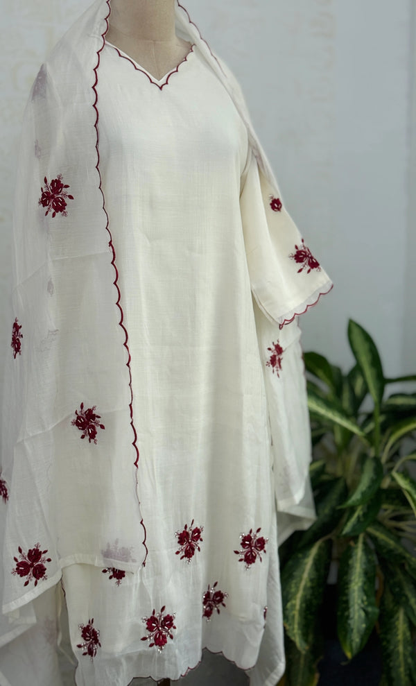 Mul Chanderi Hand Detailed Anarkali Set