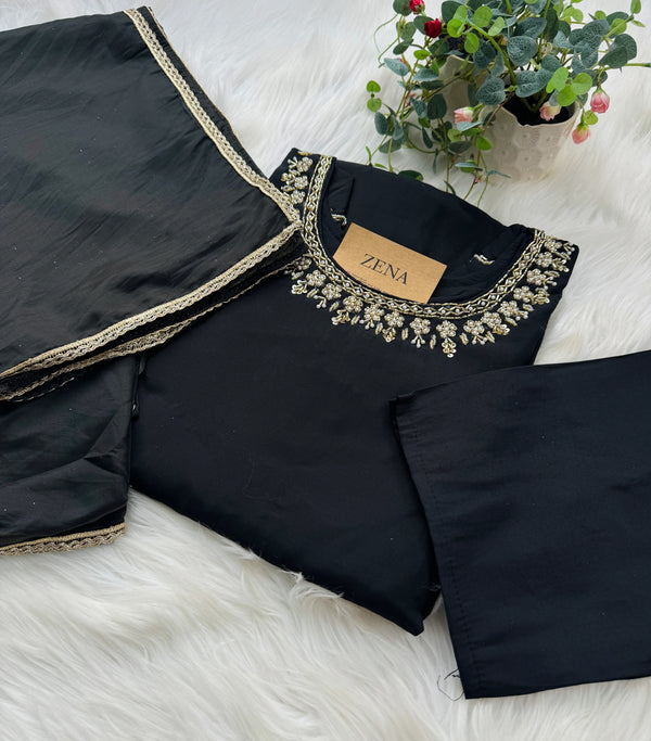 Roman Silk Hand Work A-Line Kurti Set – Elegant Partywear