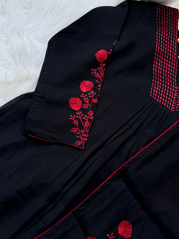 Glass Chanderi Embroidered Anarkali Set