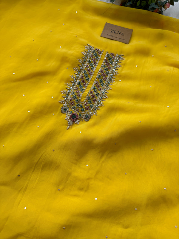 Pure Organza Handwork Unstitched Suit – Elegant Partywear