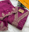 Russian Silk Unstitched Partywear Suit with Organza Dupatta – Elegant Ethnic Wear