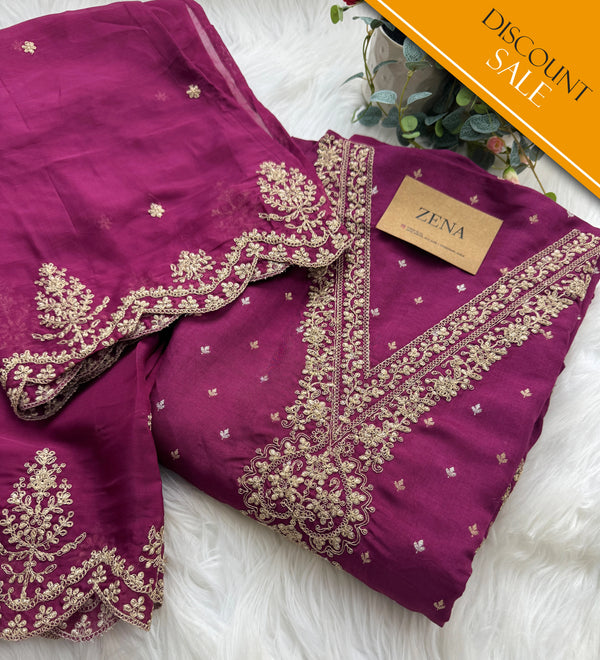 Russian Silk Unstitched Partywear Suit with Organza Dupatta – Elegant Ethnic Wear