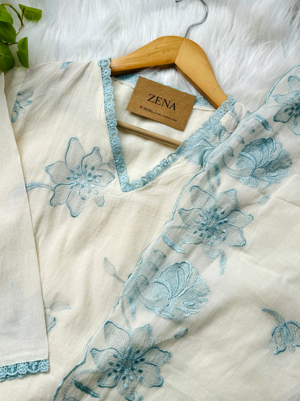 Mul Chanderi Embroidered Kurti Set – Elegant Ethnic Wear