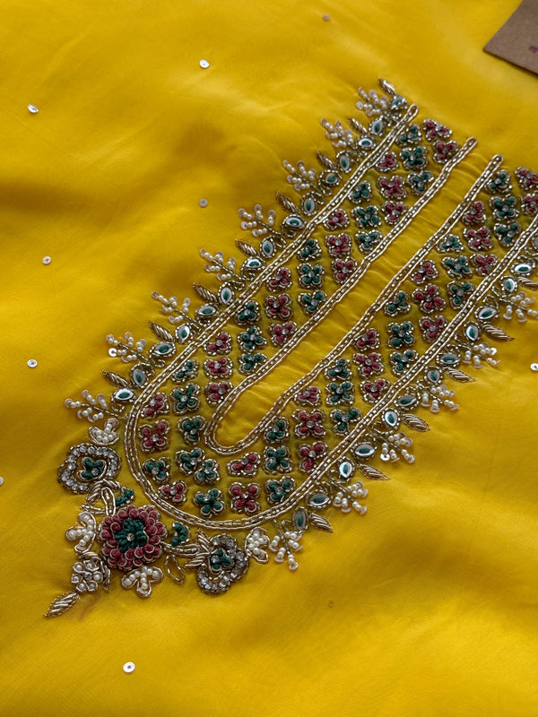 Pure Organza Handwork Unstitched Suit – Elegant Partywear