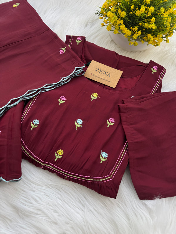 ✨ Glass Chanderi Anarkali Kurti Set – Top, Bottom & Dupatta ✨