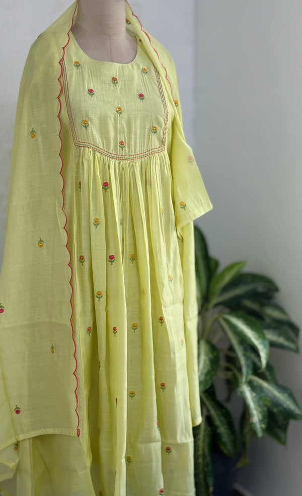 ✨ Glass Chanderi Anarkali Kurti Set – Top, Bottom & Dupatta ✨