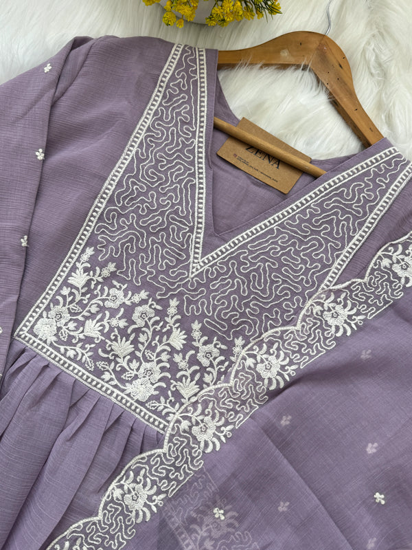 ✨ Crush Silk Embroidered Anarkali Kurti Set ✨