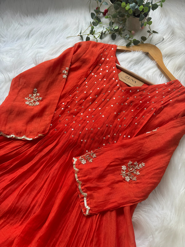 Premium Mul Chanderi Hand Detailed Anarkali Set