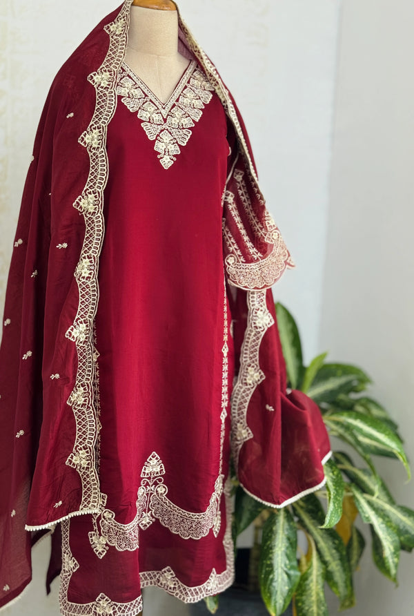 ✨ Glass Chanderi Pakistani Embroidered Kurti Set ✨