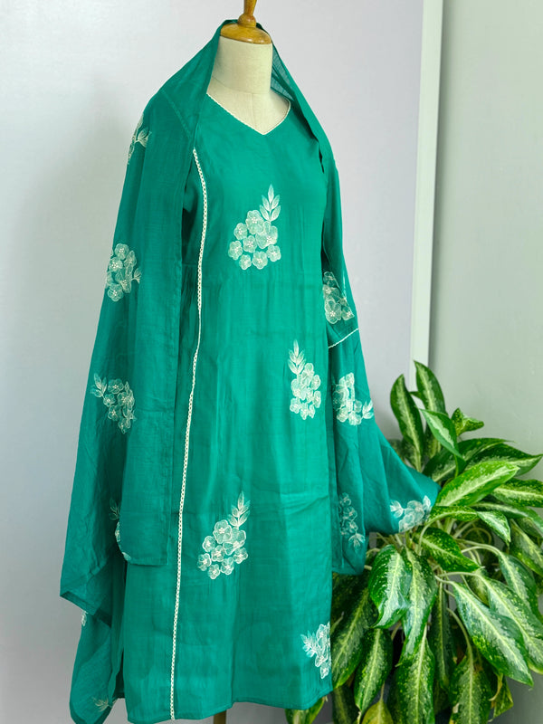Mul Chanderi Embroidered Anarkali Kurti Set – Timeless Elegance, Effortless Style