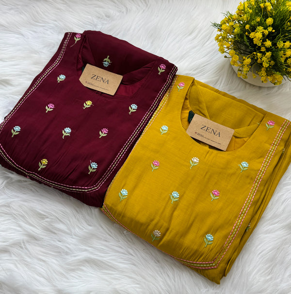 ✨ Glass Chanderi Anarkali Kurti Set – Top, Bottom & Dupatta ✨