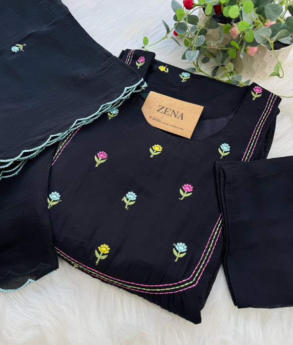 ✨ Glass Chanderi Anarkali Kurti Set – Top, Bottom & Dupatta ✨