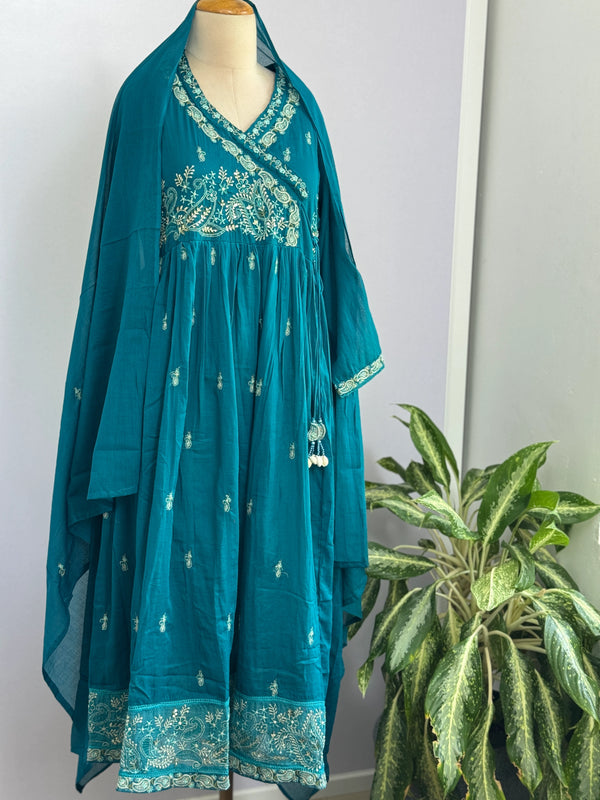 Pure Cotton Embroidered Anarkali Set – Elegant Ethnic Wear 🌸
