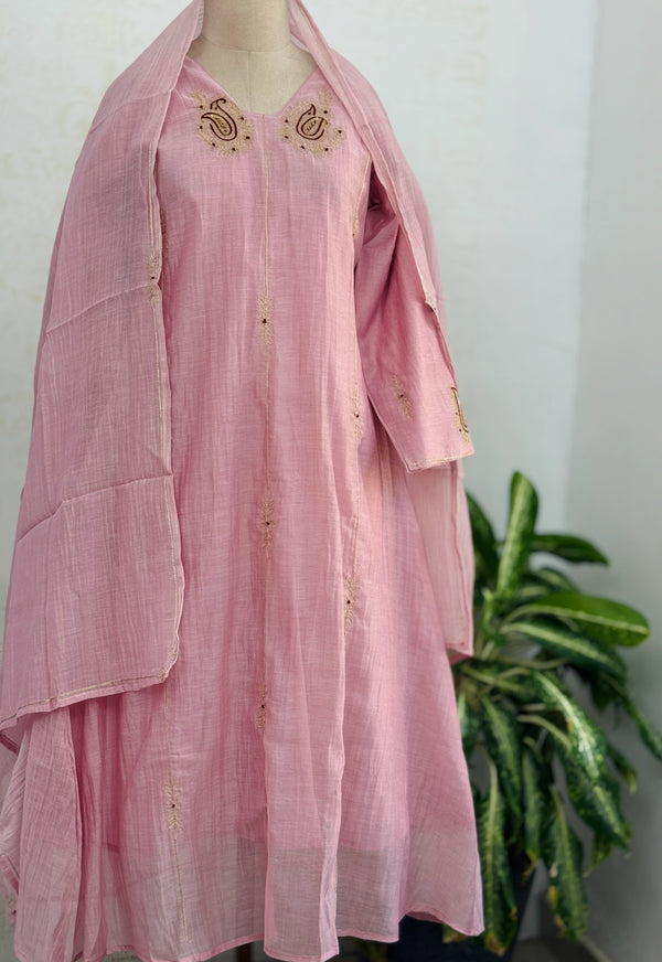 ✨ Premium Mul Chanderi Handwork Kurti Set – Top, Bottom & Dupatta ✨