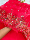 Unstitched Organza Digital Printed Suit with Original Mirror Work – Craft Your Style with Elegance